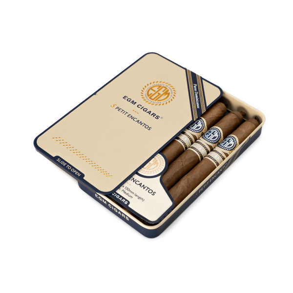 Opening a tin of EGM Petit Encantos cigars